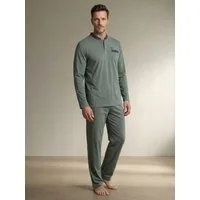 Henry Terre Pyjama Pyjama Set Langarm - Bruno Stehkragen Uni gemusterte Hose