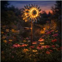 GLOBO LIGHTING LED Solarleuchte, LED-Leuchtmittel fest verbaut, Warmweiß, Gartendeko Außenlampe Windrad LED Solarlampe gold blau antik H 92 cm