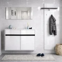 OTTO home Garderoben-Set Locco Flurmöbel, Dielenmöbel, Flurschrank, Flurgarderobe B: ca 150 cm, (3-St), UV-lackiert, Weiß Hochglanz, platz für ca. 12 Paar Schuhe