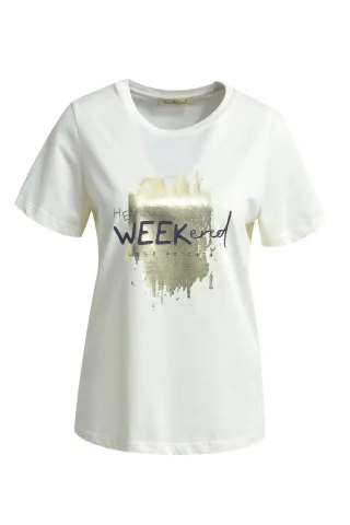 Smith&Soul - T-shirt Weekend Print cream white - Gr. - XL