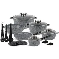 Edenberg Topf-Set Graue Töpfe Topfset Kasserolle Pfanne Keramik Induktionstöpfe, Aluminium, Keramik (15-tlg., Zeitloses Design des Topfsets. Eine ideale Geschenkidee)