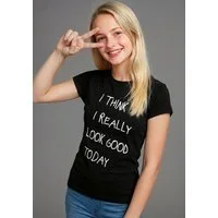 KIDSWORLD T-Shirt Lässiger Spruch: I THINK I LOOK REALLY GOOD TODAY für Mädchen, Kurzarm, Rundhalsausschnitt, mit Statement-Sprüchen