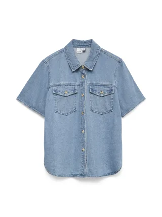 VERO MODA CURVE - VMCSIGGA SS CLR DENIM SHIRT CUR Light Blue Denim - Gr. - 48