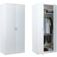 Home Collective Garderobenschrank Kleiderschrank mit 2 Türen, 1 Kleiderstange, 1 Einlegeboden 85 cm breit Schrank matte Oberfläche, aus laminierter Platte Weiß