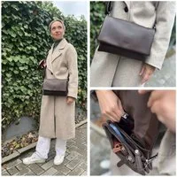 Corno d´Oro Schultertasche Damen Klein Leder Handmade Umhängetasche Echt Leder braun, mit breitem verstellbarem Schultergurt, leichtes Gewicht von 370gr