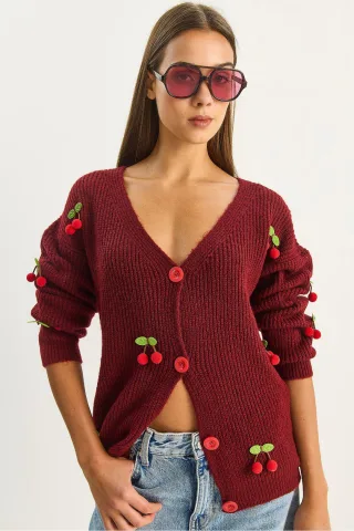 V-Ausschnitt Cardigan mit Obststickerei