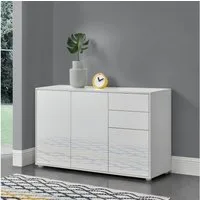 en.casa Sideboard, »Paarl« Kommode Schubladenschrank mit 3 Türen weiß hochglanz