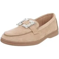Ital-Design Eleganter Damenschuh mit Schnalle für Alltag und Freizeit Slipper (91409567) Blockabsatz Mokassins in Hellbraun