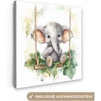 OneMillionCanvasses® Leinwandbild Elefant - Tier - Kinder - Dschungel, Fotodruck (1 St), Wandbild, Deko Schlafzimmer Wohnzimmer Flur 20x20 cm