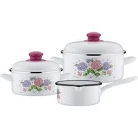 GSW Topf-Set Hortensie, Stahl-Emaille (Set, 5-tlg., 1x Kochtopf Ø 16 cm, 1x Kochtopf Ø 20 cm, 1x Stielkasserolle Ø 16 cm), Induktion