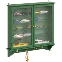 SoBuy Hängevitrine FSB114-E, schmal 68cm, mit Glastüren und LED-Licht (1er Set) Wandschrank dunkelgrün mit verstellbaren Glasböden und Hakenleiste