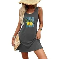 PYLIKE Strandkleid Damen Sommerkleid mit Zitrone Print T-Shirt Tank Strandkleid Bequem für Freizeit und Büro,Strandurlaub
