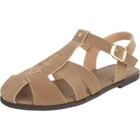 Ital-Design Damen Sandale mit Fersenriemen und Dornschließe Riemchensandalette (91971039) Blockabsatz Riemchensandalen in Hellbraun