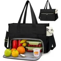 Kityhome Thermobehälter 2in1 Kühltasche Laptoptasche 15.6 Zoll isoliert wasserdicht Schwarz, Lunch-Tasche,Oxford Stoff,Isoliertes Fach,Handtasche