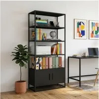 en.casa Bücherregal, »Hailuoto« 80 x 40 x 180 cm mit Unterschrank Stahl Schwarz, matt