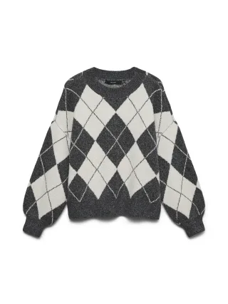 VERO MODA - VMDOFFY JAQUARD LS O-NCK PULLOVER NOOS Dark Grey Melange - Gr. - M