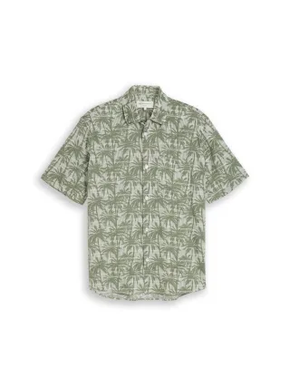 Denim Tom Tailor - Relaxed Fit Kurzarmhemd mit Palmen-Print sea spray stripy palm print - Gr. - M