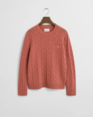 GANT - Lambswool Zopfstrick Rundhalspullover faded brick - Gr. - XXL