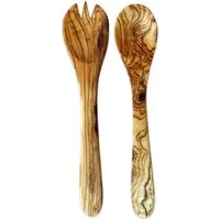 Olivenholz-erleben Salatbesteck Mittel aus naturbelassenem Olivenholz (Set, 2-tlg., Gabel, Löffel), Länge 30 cm, Naturprodukt, geschmacksneutral