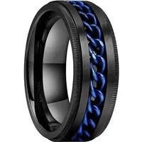 Taffstyle Fingerring Ring Spinner bewegliche Kette Schwarz Blau Größe 60 (19.1) (Bandring Biker Schmuck Geschenke für Männer Herren), Edelstahl spinning Drehring Partner Fingerring Herrenring