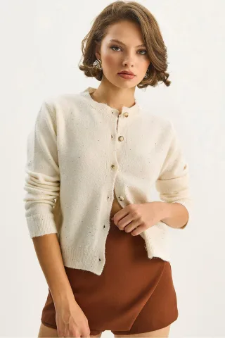 Strukturierter Rippstrick-Cardigan mit Pailletten-Details