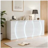 Merax Sideboard mit LED-Beleuchtung, Wohnzimmerschrank in Hochglanz Weiß (1 St), Kommode mit drei Türen und viel Stauraum, 150x40x70cm