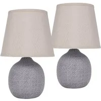 BRUBAKER Tischleuchte Designer Nachttischlampe - Tischlampe Grau - 1x oder 2er Set, Ohne Leuchtmittel, Deko Nachttischlampen mit Keramikfuß, Modern & Edel