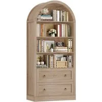 Homfa Bücherregal gewölbter Bücherschrank mit 2 Schubladen, Standregal mit 8 offenen Fächern Büroregal Holz 177x79,5x36cm