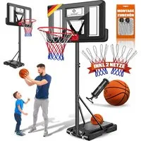 KESSER Basketballkorb 160-210cm Basketballständer Set mit Basketball, Pumpe & 2 Ersatznetzen, In- & Outdoor Basketballanlage mit Rollen für Kinder & Erwachsene