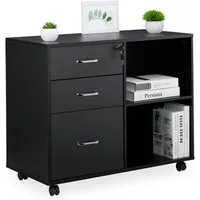 relaxdays Rollcontainer mit Schubladen und Ablage, schwarz