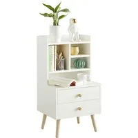 SoBuy Nachttisch FBT100, Nachtschrank mit Kiefernholzbeinen, Schlafzimmer Wohnzimmer, mit 2 Schubladen, Nachtschrank schmal, Beistelltisch, offenes Fach