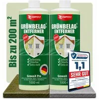 Empefly GreenX Pro Grünbelagentferner, Algenentferner, Flechtenentferner Grünbelagentferner (Einzelartikel, [- 2× 1-Liter-Flasche Konzentrat, reicht für ca. 50–100 m² Konzentrierter Grünbelagentferner, selbsttätig, chlorfrei)
