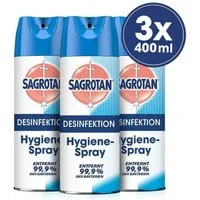 SAGROTAN Hygiene Spray Aerosol 3 x 400 ml Oberflächen-Desinfektionsmittel (Spar-Pack, [3-St. Ideal auch für Toilette & Bad)