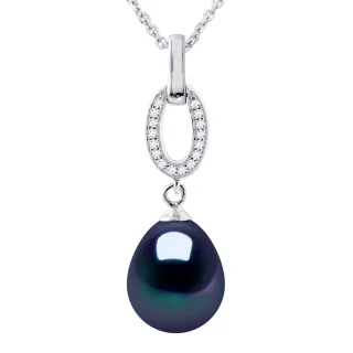 SHUTTLE Halskette Süßwasserperlen-Schmuck 9-10mm Schwarz 925