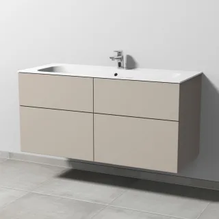 Sanipa 3way Keramik-Set Finion Keramik-Waschtisch und Unterbau mit 4 Auszügen, Kaschmir-Matt SP4021U