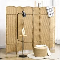 HOMCOM Paravent 6-teilig 240 x 170 cm Faltbar Stellwand Raumtrenner (Sichtschutz, 6 St., Faltbar Trennwand aus Bambus), Raumtrenner Stellwand für Wohnzimmer Naturholz