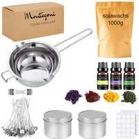 Montegoni Duftkerze Kerzenherstellungsset DIY Komplettset inkl. Sojawachs, Schmelzschale, (Wachsfarben, Kerzendosen, Kerzendochte und Dochthalter, Ätherische Öle, Candle Making Kit), Komplettes Kerzenherstellungsset für DIY-Projekte