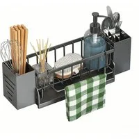 Zyronn Küchenorganizer-Set Spülbecken Organizer Hängend,Kein Bohren Spüle Organizer Schwammhalter, Küchenutensilienhalter mit 2 Stäbchenhalter