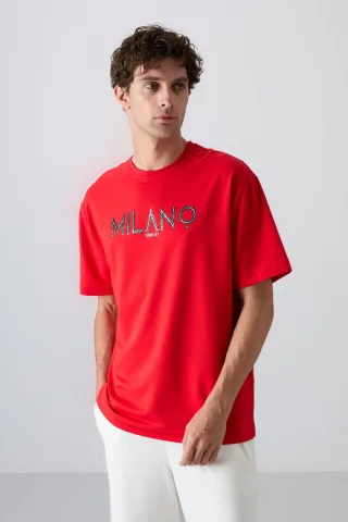 Übergröße Bedrucktes Rundhals-T-Shirt