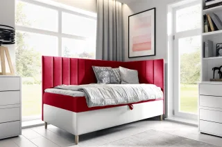 Boxspringbett Gästebett Kinderbett HELVI Nr.3 100x200cm Weiss-Rot Seite Rechts