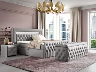 Boxspringbett Schlafzimmerbett ERNESTO Nr.4 180x200cm in Elisa Velvet Hellgrau