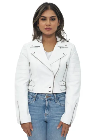 Kurz geschnittene Brando-Bikerjacke aus Leder für Damen – Damaskus