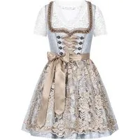 Steigenhöfer Manufaktur Dirndl Damen im Set - Vicky - Mit Miederhaken, funkelnden Steinen und Perlen (Das Set beinhaltet Kleid, Bluse und Schürze) Midi Dirndl - 60cm Rock - Miederhaken mit funkelnden Steinen & Perlen