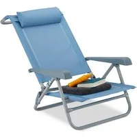 relaxdays Gartenliege Klappbarer Liegestuhl mit Nackenkissen, blau