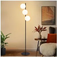 ZMH Stehlampe Wohnzimmer 3 Flammig Industrial Modern Standleuchte mit Fußschalter, Einfache Installation, ohne Leuchtmittel, Weiß Glas Standlampe E27 Vintage Bodenlampe, Schwarz/Gold