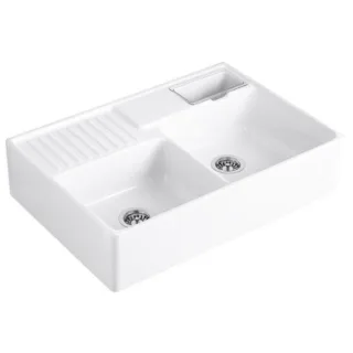 Villeroy und Boch Spülstein Doppelbecken 632392R1 Ablaufgarnitur, Exzenterbetätigung, Resteschale, weiß