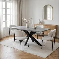 Jiexi Essgruppe Tisch-und Stuhlset, Ausziehbarer Esstisch (130–170 cm) mit 4-6 Stühlen