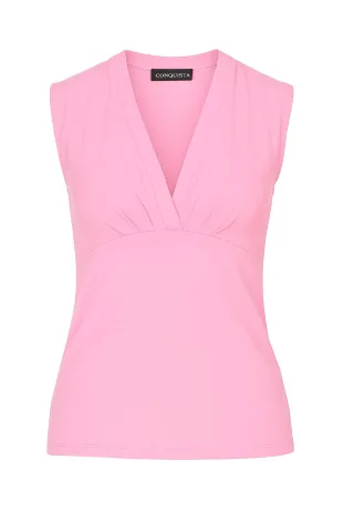 Ärmelloses Jersey-Top mit V-Ausschnitt in Rose – Stretchstoff