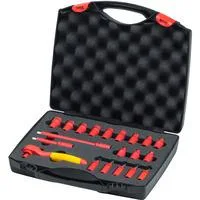 Ratschenschlüssel-Set isoliert, 1/4", Steckschlüssel rot/gelb, 21-teilig, inkl. Koffer