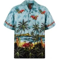 KY's Hawaiihemd "Fliegende Autos" Herren Baumwolle Kokosknöpfe Original Hawaii